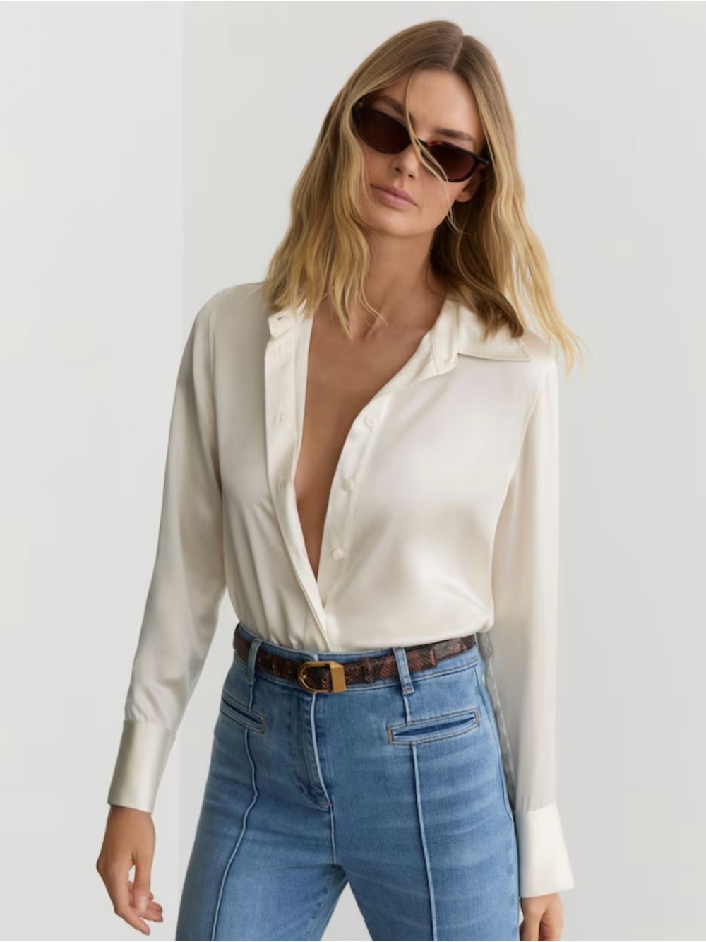 Reiss Silk-Satin Concealed-Placket Shirt in Ivory